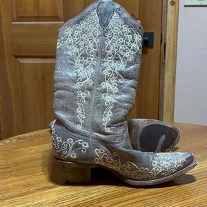 Corral Brown Crater bone embroidered cowgirl western boots. A1094. Size 7M